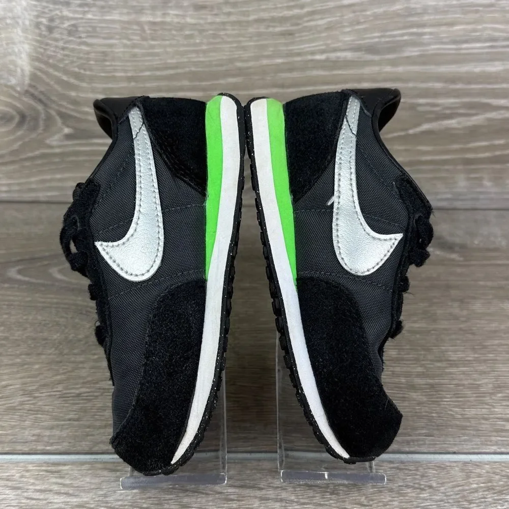 Nike Waffle Trainer 2 Toddler Boy Sz 8 Black Silver Green Low Lace Up Sneakers